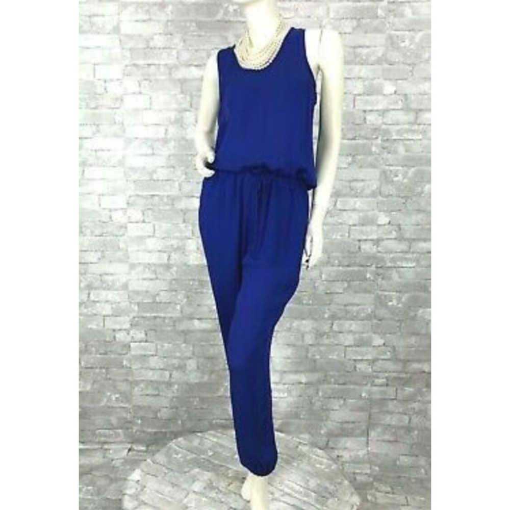 Theory cobalt blue silk jumpsuit